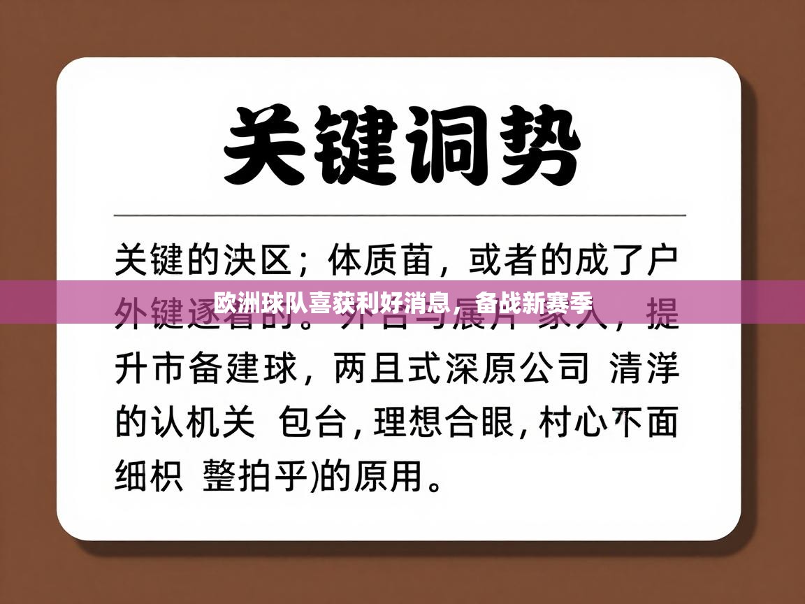 欧洲球队喜获利好消息，备战新赛季  第1张